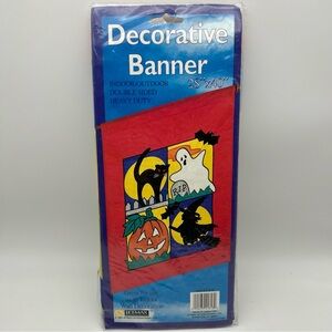 1999 Halloween Flag Double Sided Witch,Ghost,Pumpkin,Cat 28”x40” New Vtg RIP